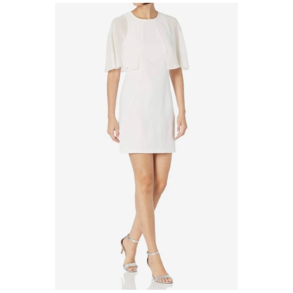 HALSTON HERITAGE Cape Overlay Sheath Dress Size 12
Ivory/White - Picture 12 of 15